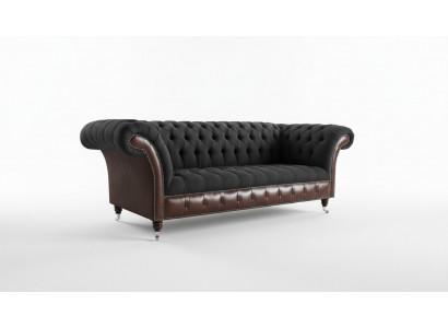 Chesterfield Original Sofa JVMoebel Canapé Textil Sofae Couchen Stoff Schwarz Nei