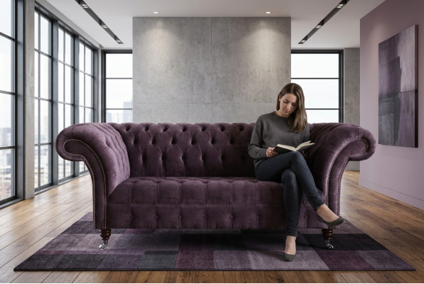 Canapé 2 Sëtzer Chesterfield Design Relax Canapéë Polster Modern Couchen Violett Nei