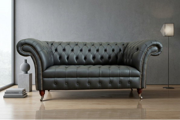 Chesterfield 2 Sëtzer Sofa Ledersofa Canapé Polstersëtz Garnitur Zweesëtzer Nei