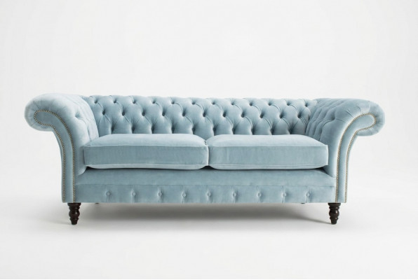 Hellbloen modernen Chesterfield Drësëtz-Liichtzëmmer Luxus-Couch