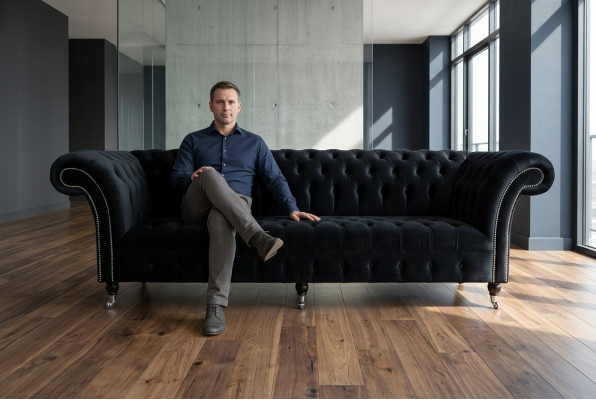 Schwaarze modern véiersëtze Luxus 4-Sëtzer Wunnzëmmer Sofa