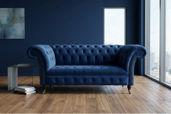 Klassesch Chesterfield Couch Blo Polster Garnitur 2-Sitzer Sofa Sofa 185cm