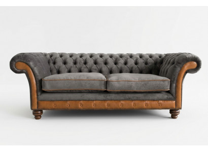 Grau-brongen Chesterfield 3-Sëtzer Luxus Couch fir d'Wunnzëmmer