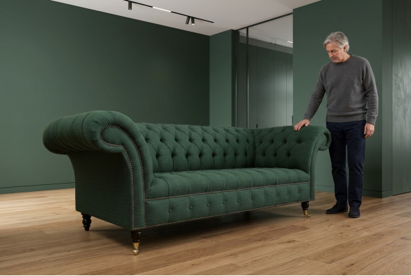 klassesch Chesterfield Design Couch 3 Sëtz Sofa Couch Samett grouss 225cm Lieder