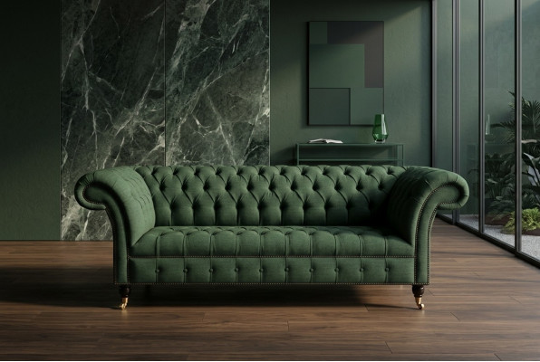 klassesch Chesterfield Design Couch 3 Sëtz Sofa Couch Samett grouss 225cm Lieder
