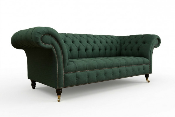 klassesch Chesterfield Design Couch 3 Sëtz Sofa Couch Samett grouss 225cm Lieder