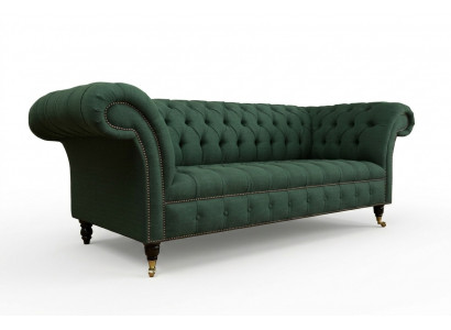 klassesch Chesterfield Design Couch 3 Sëtz Sofa Couch Samett grouss 225cm Lieder