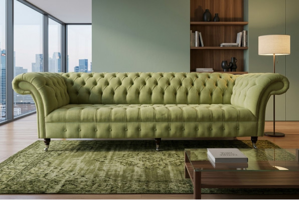 Klassesch Chesterfield Sofa 4 Sëtzer Sofas Canapéen Lieder Gréng Design Polsterung