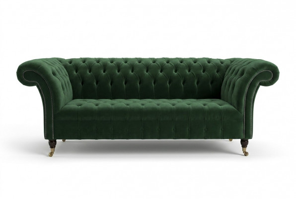 Klassesch Chesterfield Design Canapé 3 Sëtzer Sofa Canapé Samt Lieder grouss gréng nei