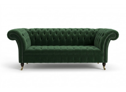 Klassesch Chesterfield Design Canapé 3 Sëtzer Sofa Canapé Samt Lieder grouss gréng nei