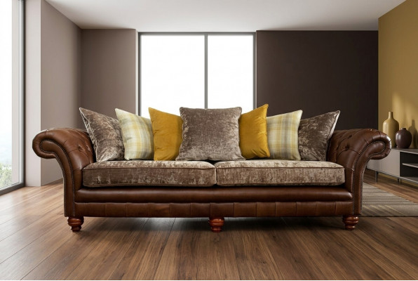 Klassesch Chesterfield Sofa 4 Sëtz Sofen Couchen Lieder Brong Design Polster