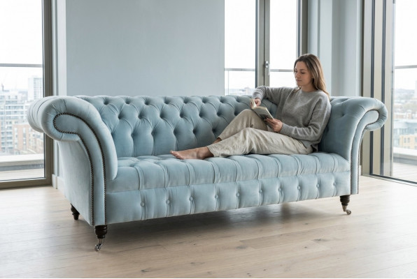 Chesterfield 3 Sëtzer Polster Canapé Lieder Sofa Coucher Textil Modern Stil Blo