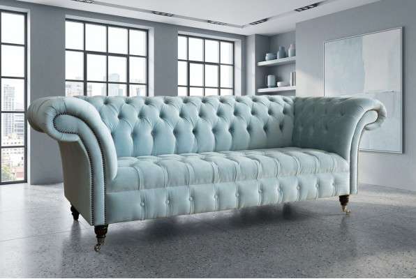 Chesterfield 3 Sëtzer Polster Canapé Lieder Sofa Coucher Textil Modern Stil Blo