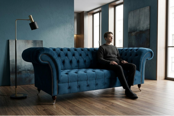 Chesterfield 3-Sëtzer Polsterbänk Lieder Stoff Sofa Couchën Textil Modernen Stil