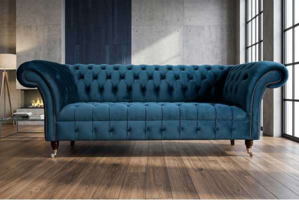Chesterfield 3-Sëtzer Polsterbänk Lieder Stoff Sofa Couchën Textil Modernen Stil