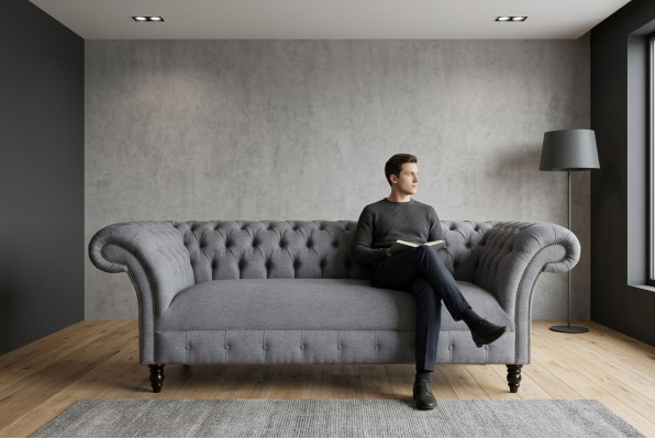 Chesterfield 3-Sëtzer Polster Canapé Lieder Sofa Couches Textil Modern Stil Stoff