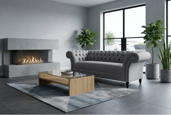 Chesterfield 3-Sëtzer Polster Canapé Lieder Sofa Couches Textil Modern Stil Stoff