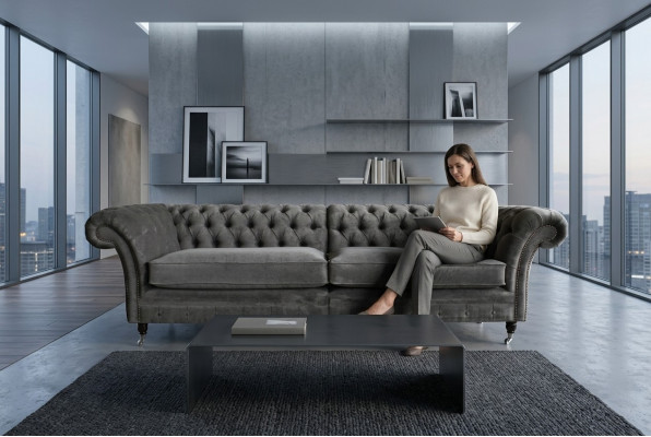 Klassesch Chesterfield Sofa 4 Sëtz Design Sofas Polstercouch Ledder Brong