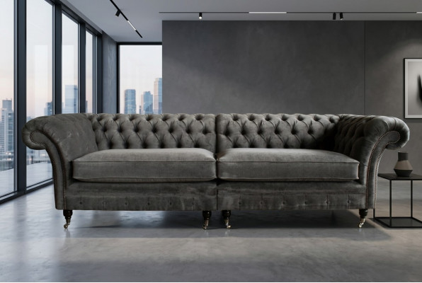 Klassesch Chesterfield Sofa 4 Sëtz Design Sofas Polstercouch Ledder Brong