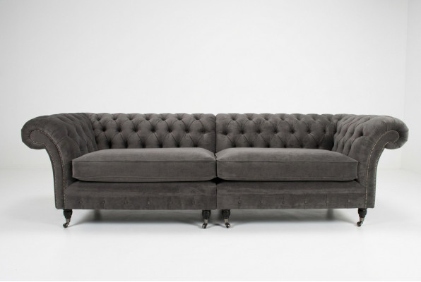 Klassesch Chesterfield Sofa 4 Sëtz Design Sofas Polstercouch Ledder Brong