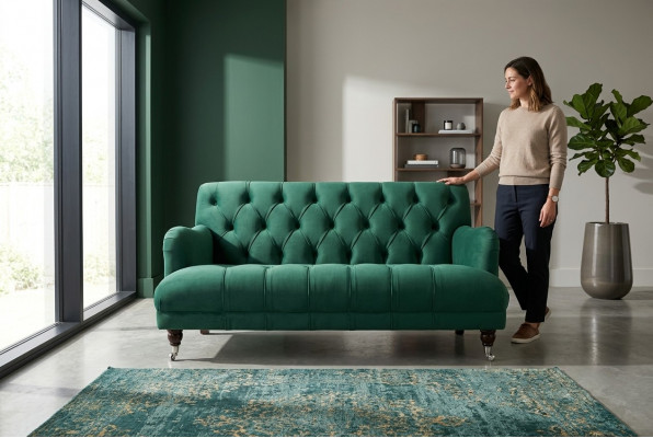 Chesterfield 2-Sëtzer Polstersofa Lieder Sofa Couchen Modernen Stil Gréng Textil