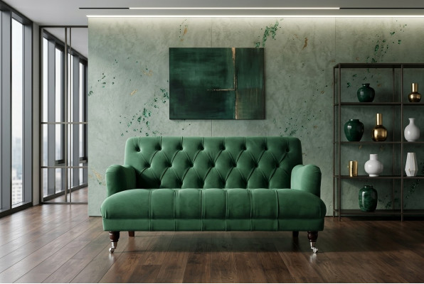 Chesterfield 2-Sëtzer Polstersofa Lieder Sofa Couchen Modernen Stil Gréng Textil