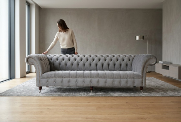 Klassesch Chesterfield Sofa 4 Sëtz Sofae Couchen Lieder Gro Design Polster.