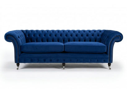Klassesch Chesterfield Canapé 4 Sëtzer Sofa Canapé Samt Lieder Blo Design Polsterung
