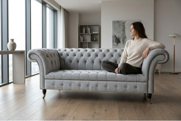 Chesterfield Sofa Set 3+2 Sëtzer Samt Velour Garnitur Design Garnituren