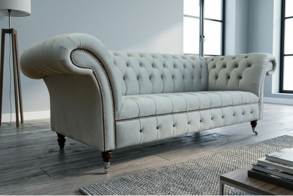 Chesterfield Sofa Set 3+2 Sëtzer Samt Velour Garnitur Design Garnituren