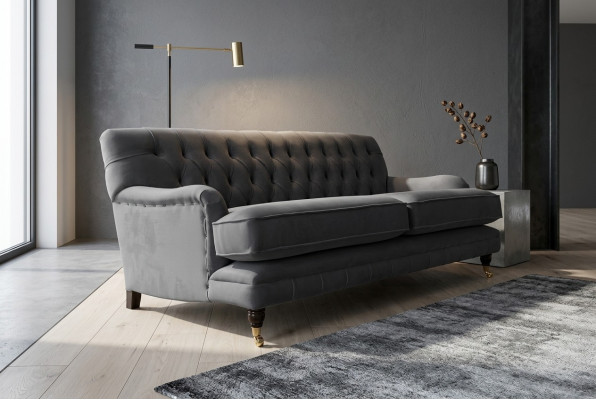 Chesterfield 3-Sëtzer Canapé Polster Textil Couchen Sëtz Wunnzëmmer Sofa Samt Nei