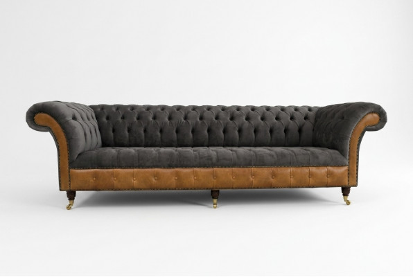 Grou-broun Chesterfield Canapé Designer 4-Sëtz Luxus Canapéen