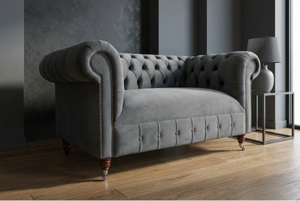 Chesterfield Design Sofa 2 Sëtzer Couch Polstersëtz Garnitur Lieder Textil Gro