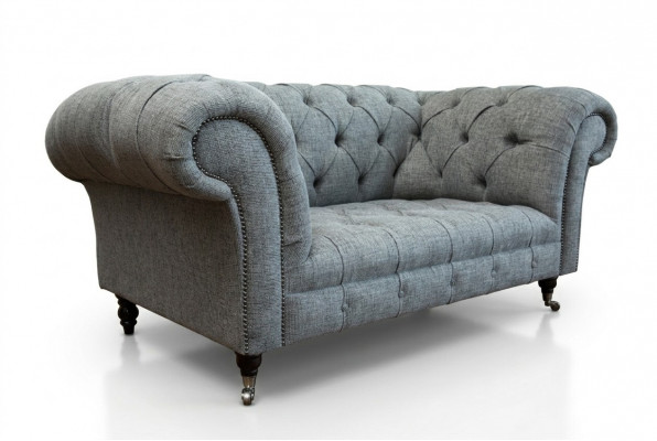 Luxus 2-Sëtzer Couch Polstersofa Lieder Stoff Couchen Chesterfield Garnitur Nei