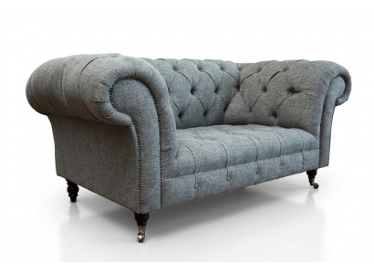 Luxus 2-Sëtzer Couch Polstersofa Lieder Stoff Couchen Chesterfield Garnitur Nei