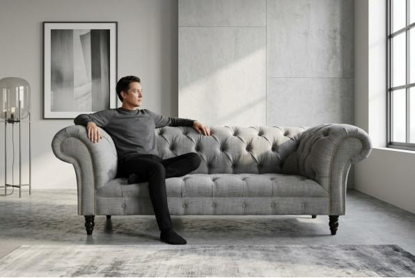 Design Chesterfield Sofa 3 Couch Sofa Set Stoff Polster Lieder Dräi-Sëtz Couchë.
