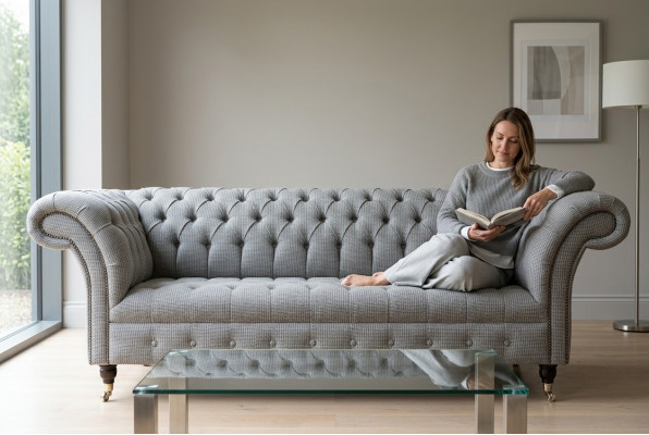 Wunnzëmmer Chesterfield Canapé Design Textil Couchen Canapéen Drësëtzer Gro Canapé