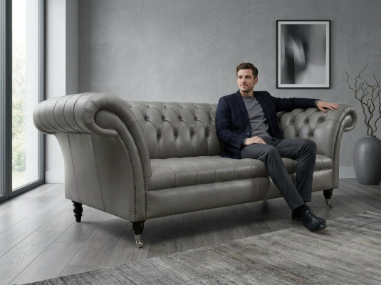 Groue Chesterfield Dräisëtzer Exklusiv Wunnzëmmer Couch