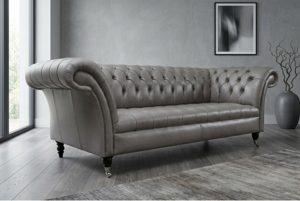 Groue Chesterfield Dräisëtzer Exklusiv Wunnzëmmer Couch