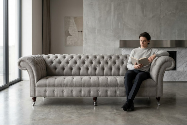 Textil Canapé Stoff Couch Chesterfield grouss Canapéen XXL Couchen Sëtz 265 cm Polster.