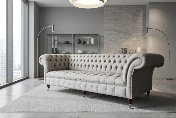 Textil Canapé Stoff Couch Chesterfield grouss Canapéen XXL Couchen Sëtz 265 cm Polster.