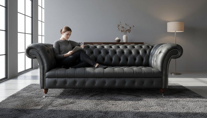 Groue Chesterfield Lieder Dreisëtzer Designer 3-er Canapé