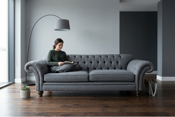 Modern Couch Chesterfield Sofa 4-Sëtz Canapé Samt Lieder Design Gro्ं
