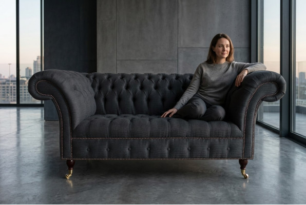 Textilstoff Sofa Couch Chesterfield grouss Sofae xxl Sëtz Polster 185cm Couche.