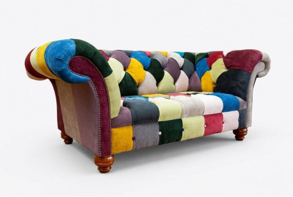 Modern Design Farbegen Chesterfield 2 Sëtzer Sofa Textil Canapé Polster Design