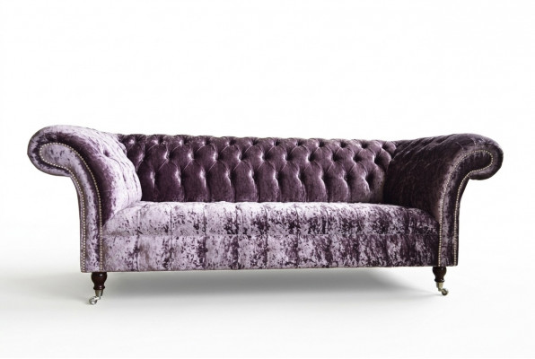 Stilvollen Liila Chesterfield Drësëtzer Luxus Wunnzëmmer 3er Couche