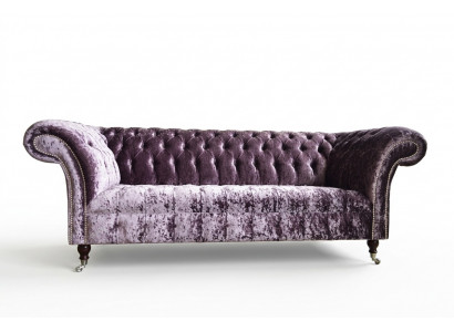 Stilvollen Liila Chesterfield Drësëtzer Luxus Wunnzëmmer 3er Couche