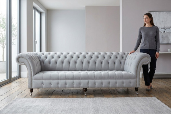 Textil Sofastoﬀ Couch Chesterfield grouss Sofae XXL Couchen Sëtz Polster 265cm