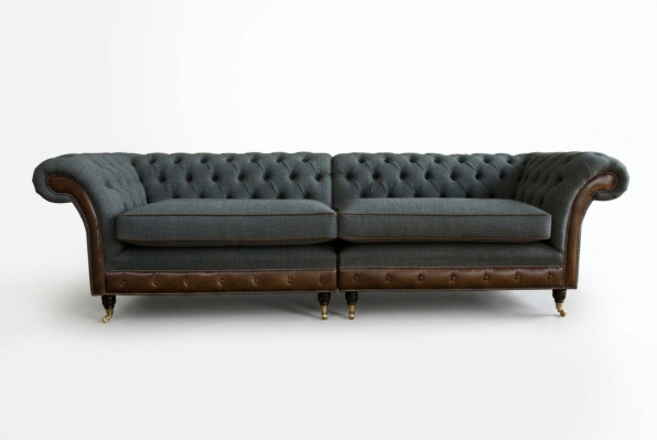 Chesterfield Sofa Couch Polster Sofen Couchen Véiersëtzer Stoff 265cm Sëtzpolster