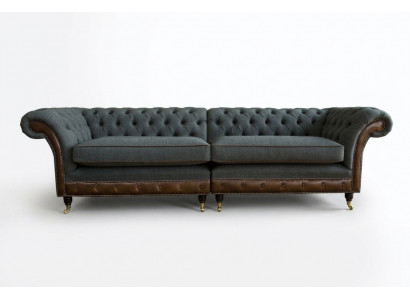 Chesterfield Sofa Couch Polster Sofen Couchen Véiersëtzer Stoff 265cm Sëtzpolster